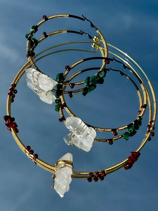 Quartz, Red Jasper, and Malachite Choker Necklace and Hoop Earrings set