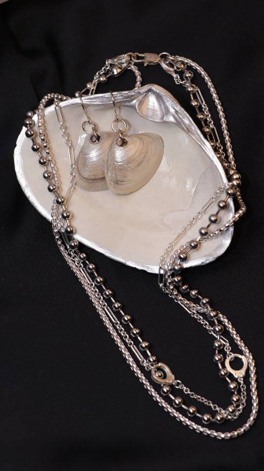 Jewelry Combo: Hand-painted Seashell dish, Seashell Earrings and Chain Necklace Combo