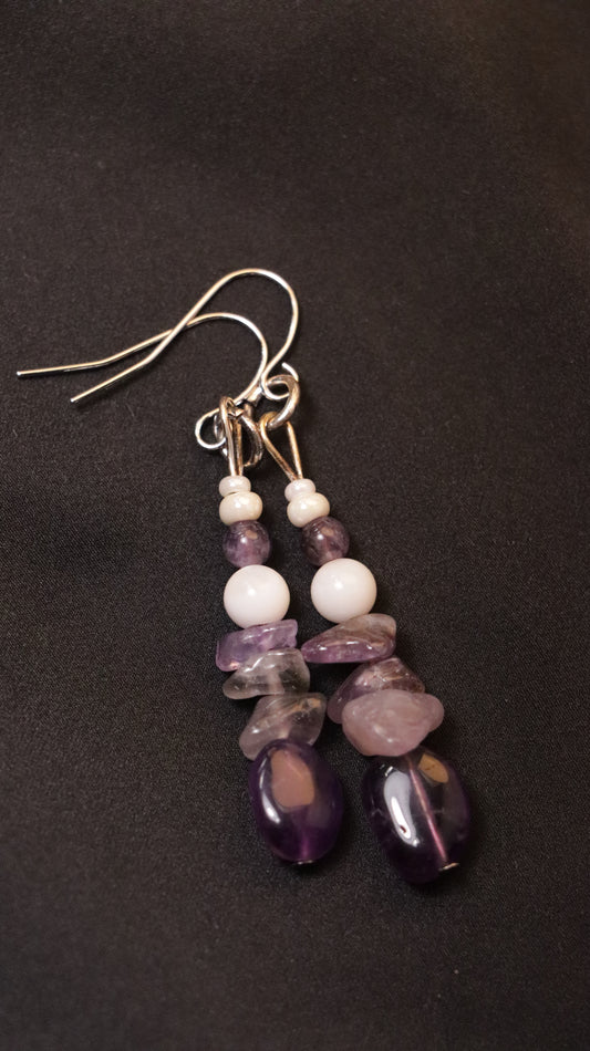 Earrings: Amethyst and Seashell Dangle Earrings