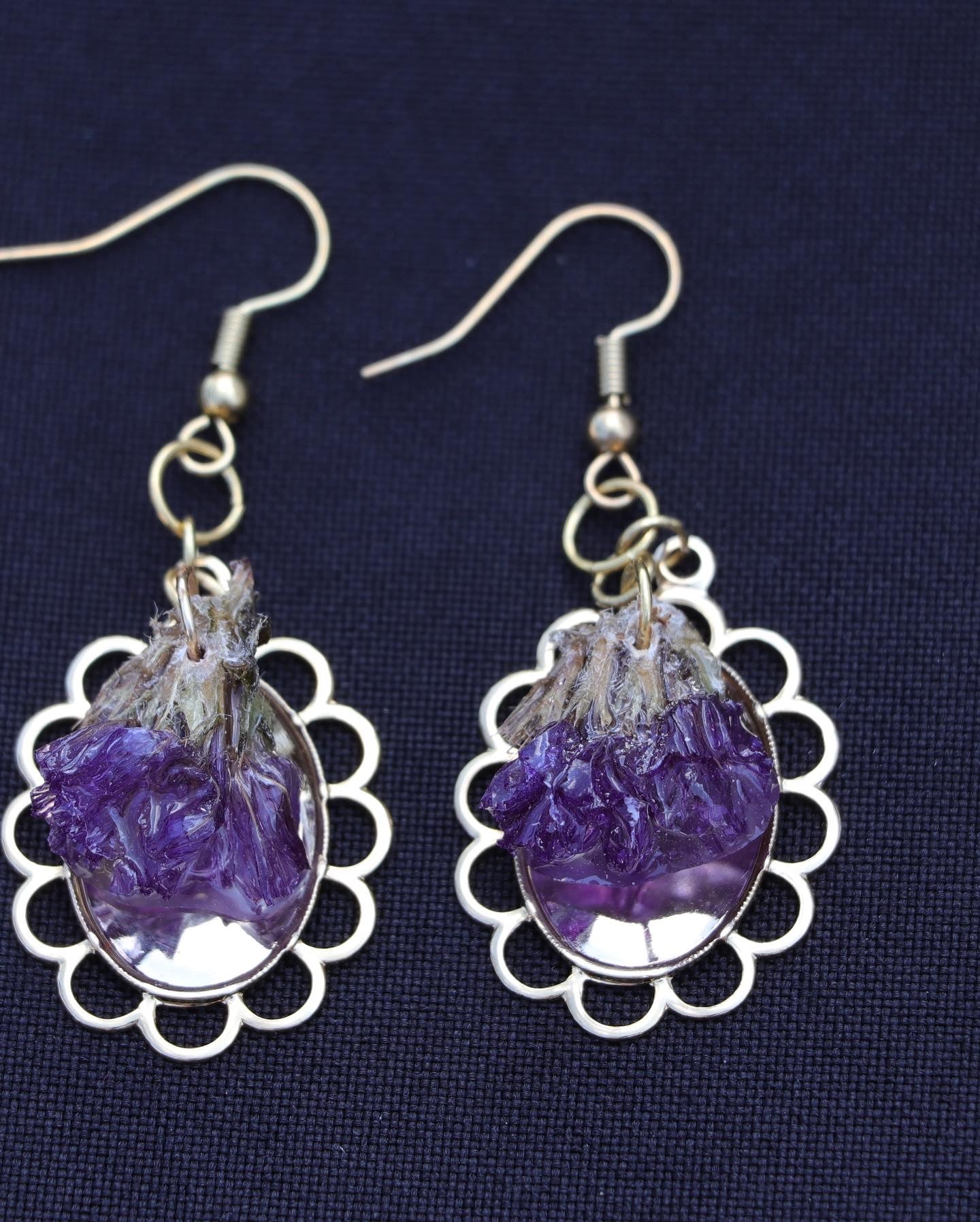 Earrings, Purple Flower Clusters