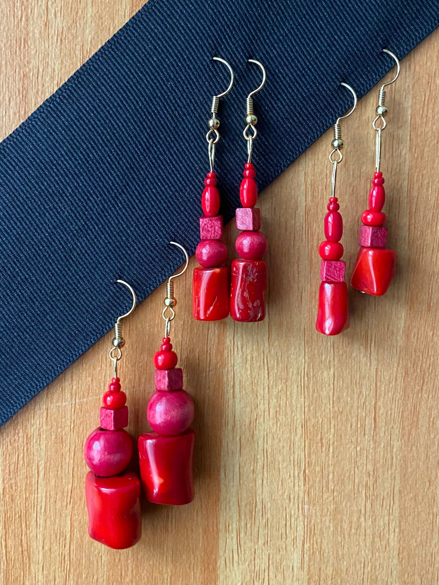Earrings, Red Bamboo Coral